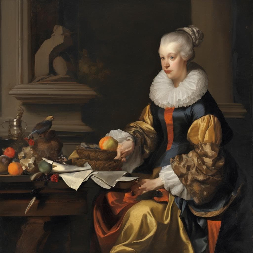 Γυναικεία ματιά στην εικαστική δημιουργία, πορτρέτο γυναίκας με φρούτα, baroque στυλ, κλασική ζωγραφική, ιστορική τέχνη, γυναικεία παρουσία, εικαστικά.